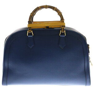 Gucci Hand Shoulder Bamboo Leather Duffle Blue Bag Diana